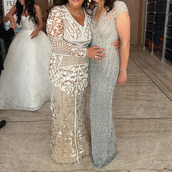 Selling this J Mendel white beaded gown in a size 10. Worn once. - Picture 2 of 4